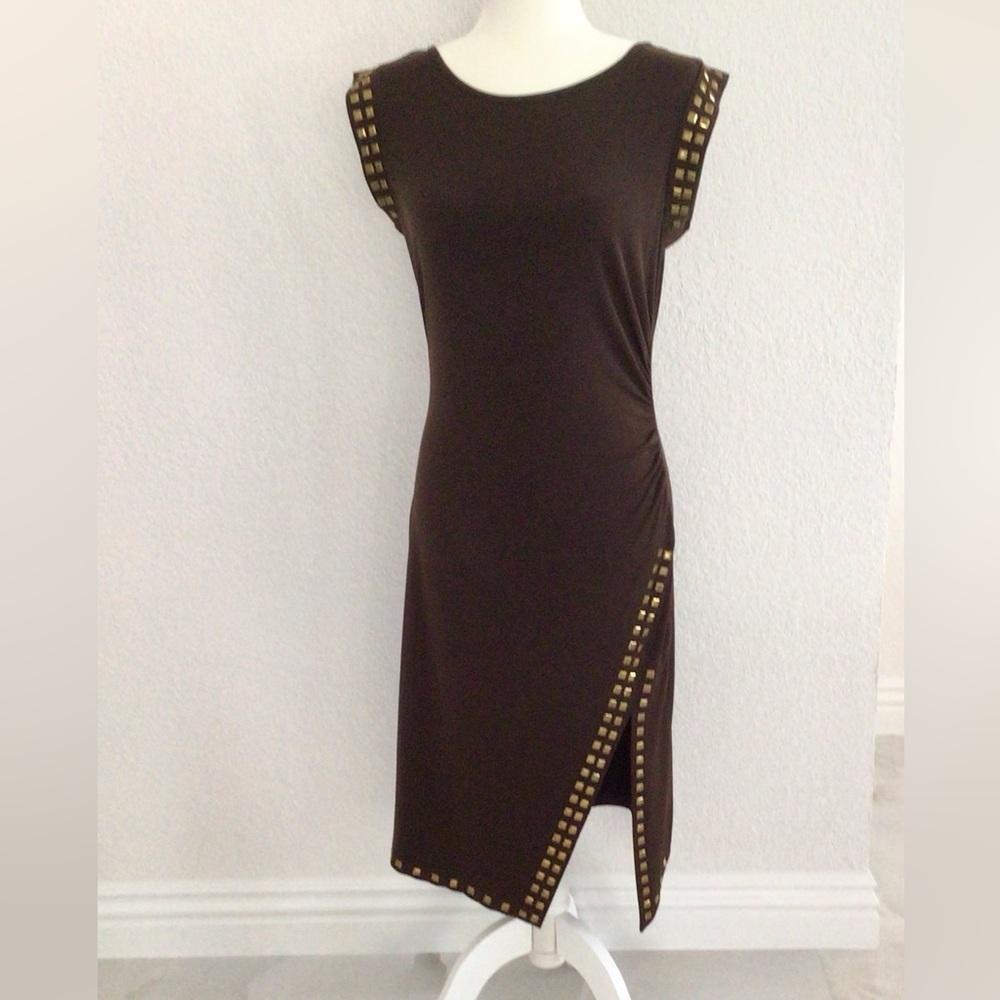 Michael Kors Chocolate Brown Embellished Cocktail Dress